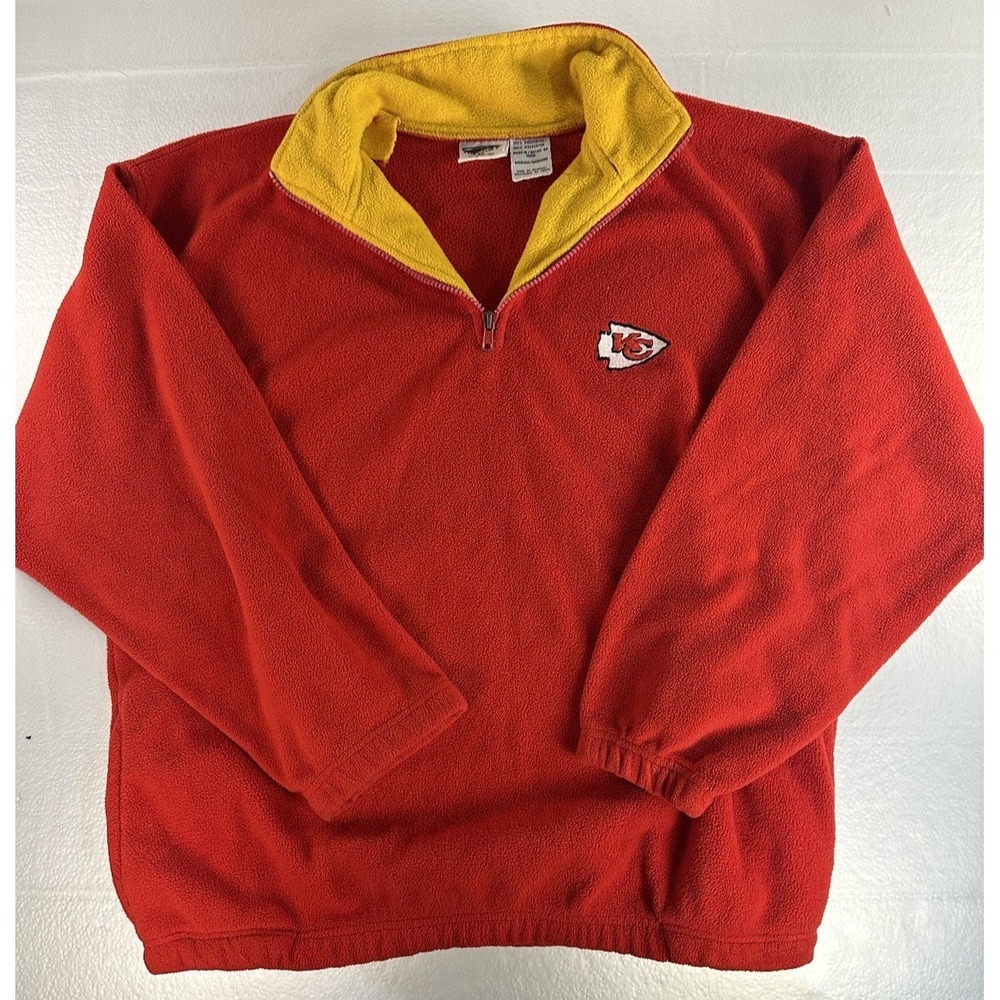 NFL KC Chiefs Men's Red Zip-Up Fleece Pullover with Yellow Contrast Collar